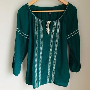 Army Green Lightweight Chemise with Embroidery